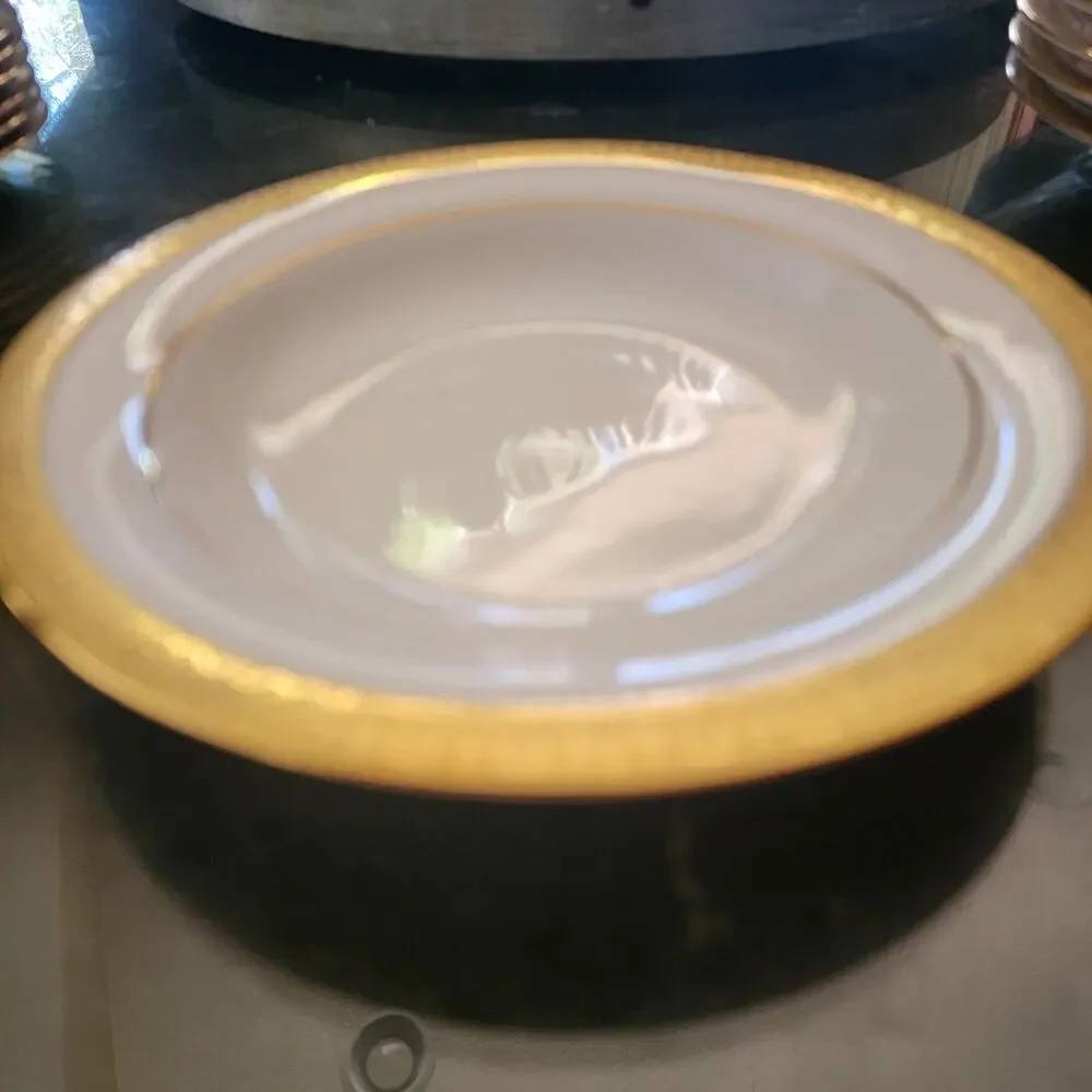 Royal Gallery Gold Rim Soup Plate White Porcelain Sri Lanka Vintage 1980s